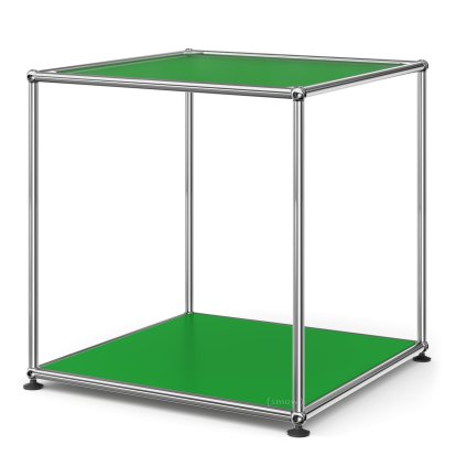 USM Haller Side Table 50 High, Upper panel lacquered glass, lower panel metal, USM green