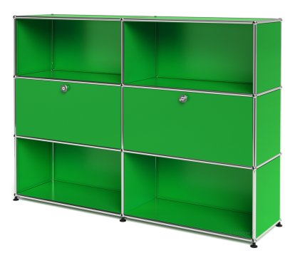USM Haller Highboard L, Customisable, USM green, Open, With 2 drop-down doors, Open