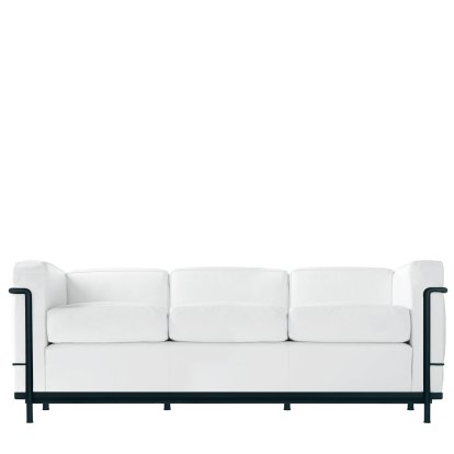 2 Fauteuil Grand Confort, petit modèle, trois places, Matt black lacqured, Leather Scozia, White