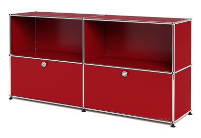 USM Haller Sideboard L, Customisable, USM ruby red, Open, With 2 drop-down doors