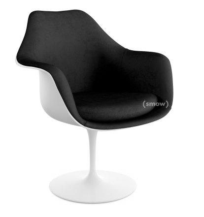 Saarinen Tulip Armchair, Static, Upholstered inner shell and seat cushion, White, Black (Eva 138)