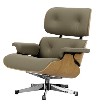 Eames Lounge Chair, Chestnut, natural, Leather Premium F sand, 84 cm - Original height 1956, Aluminium polished