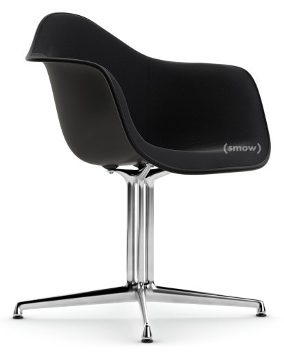 Eames Plastic Armchair RE DAL, Deep black, With full upholstery, Nero, Aluminium polished, New seat height (43,0 cm)