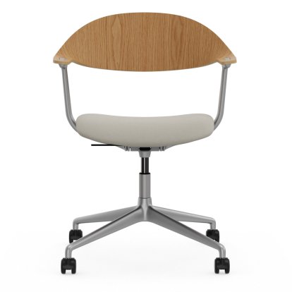 Mynt Office Svivel Chair four-star base, Natural oak, protective varnish, With seat upholstery, Plano parchment/cream white, Aluminium blasted, Hard castors for carpets
