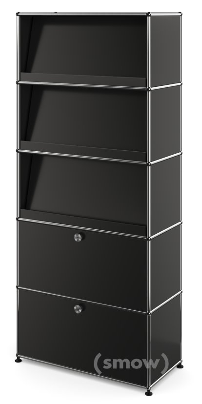 USM Haller Storage Unit with 3 Angled Shelves, Graphite black RAL 9011