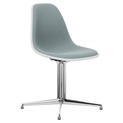 Eames Plastic Side Chair DSL, Ice grey, With full upholstery, Ice blue / ivory, Aluminium polished
