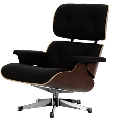 Eames Lounge Chair, Dark walnut, Leather Premium F chocolate, 89 cm, Aluminium polished
