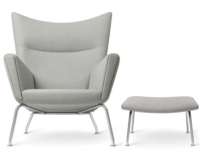 CH445 Wing Chair, Passion - light grey, With footstool