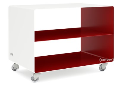 Trolley R 103, Bicoloured, Pure white (RAL 9010) - Ruby red (RAL 3003), Transparent castors