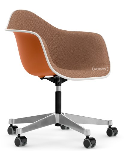 Eames Plastic Armchair RE PACC, Rusty orange, With full upholstery, Cognac / ivory