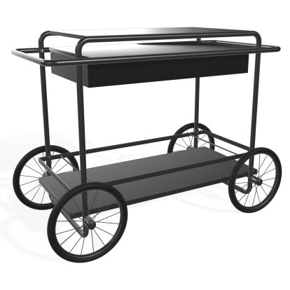 M4RS Serving Trolley, Black lacquered / black, With bottle holder