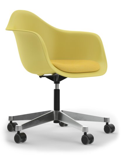 Eames Plastic Armchair RE PACC, Citron, With seat upholstery, Yellow / ivory