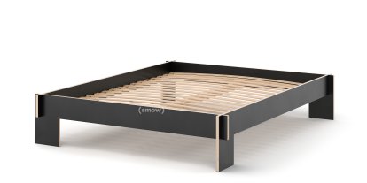 Siebenschläfer Bed, 160 x 200 cm, Without headboard, Black, With rollable slatted base