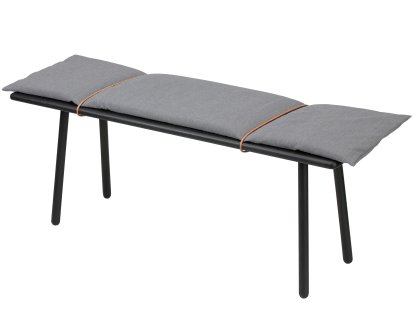 Georg Bench, Frame: black lacquered oak ,  Seat cushion: light grey with brown leather strap
