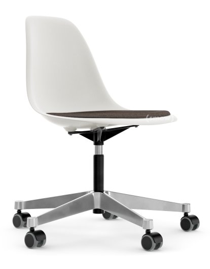 Eames Plastic Side Chair RE PSCC, White non-RE, With seat upholstery, Warm grey / moor brown