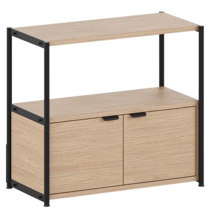 Unit Highboard Wood, 1 x double door, Oak / Graphite Black