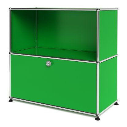 USM Haller Sideboard M, Customisable, USM green, Open, With drop-down door