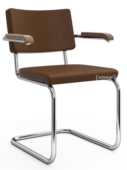S 64 PV Pure Materials Cantilever Chair, Nappa Leather mid-brown, Walnut, Chrome-plated, No glides